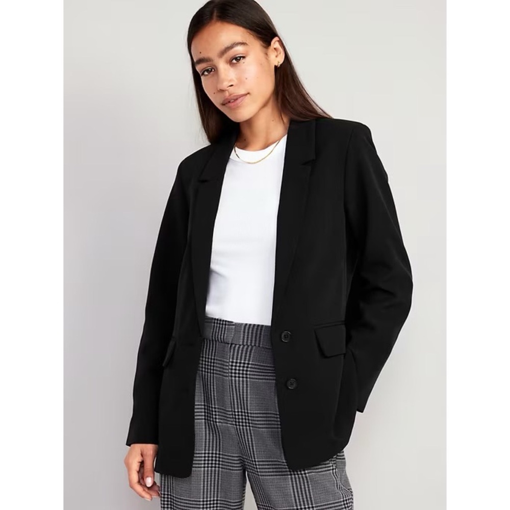 NWT Old Navy Taylor Relaxed Suit Blazer In Black Jack Size M